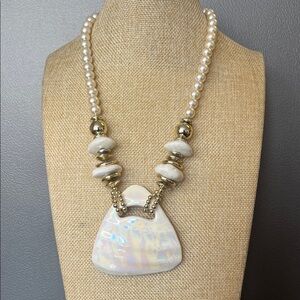 Ceramic Glass and Gold Bead Necklace